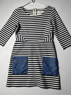 Tabitha Navy and White Striped Top with Gold Zip